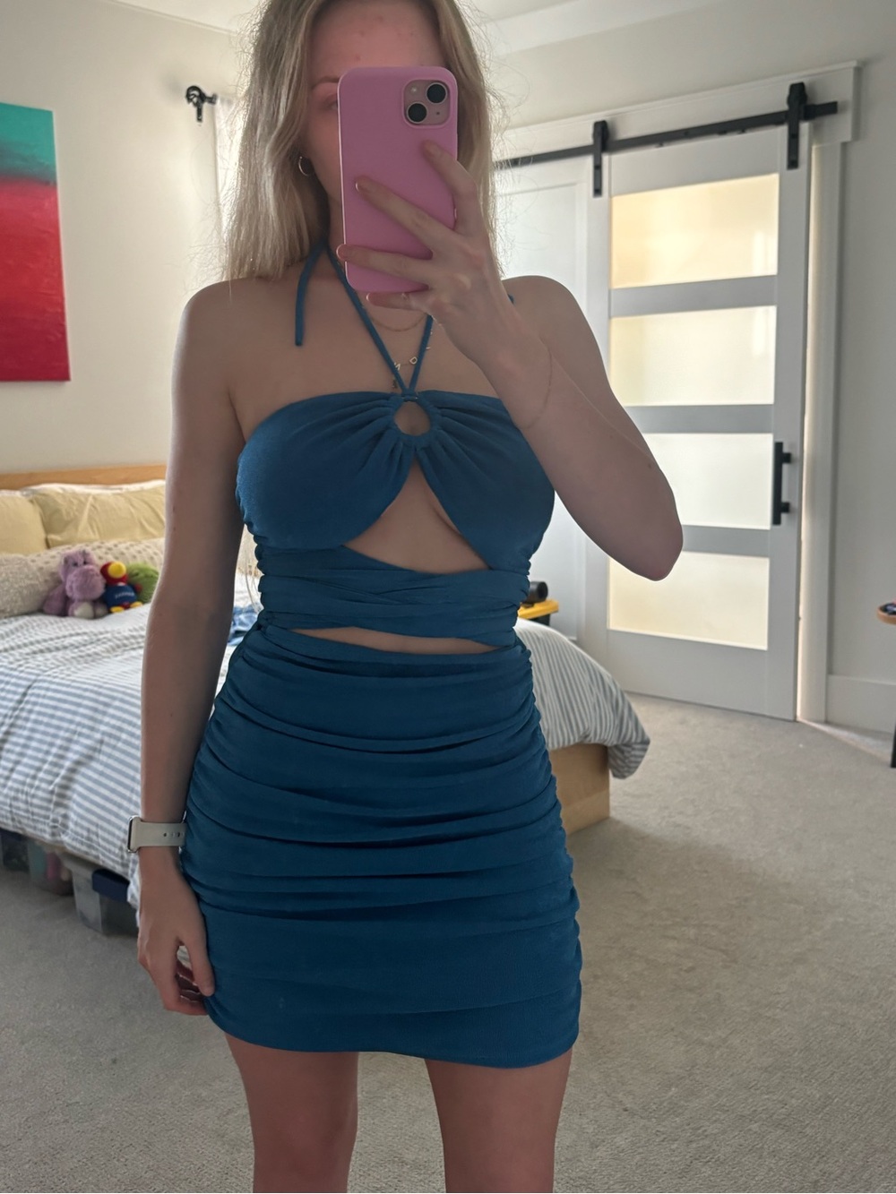 Princess Polly blue halter cut out mini dress